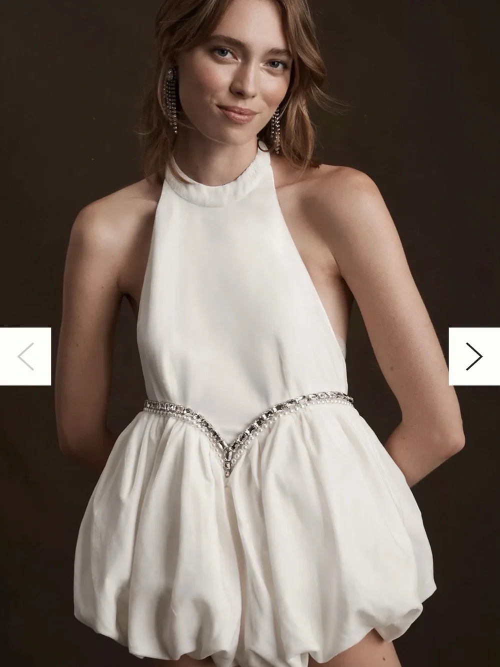 White Halter Backless Bubble Dress with Bow